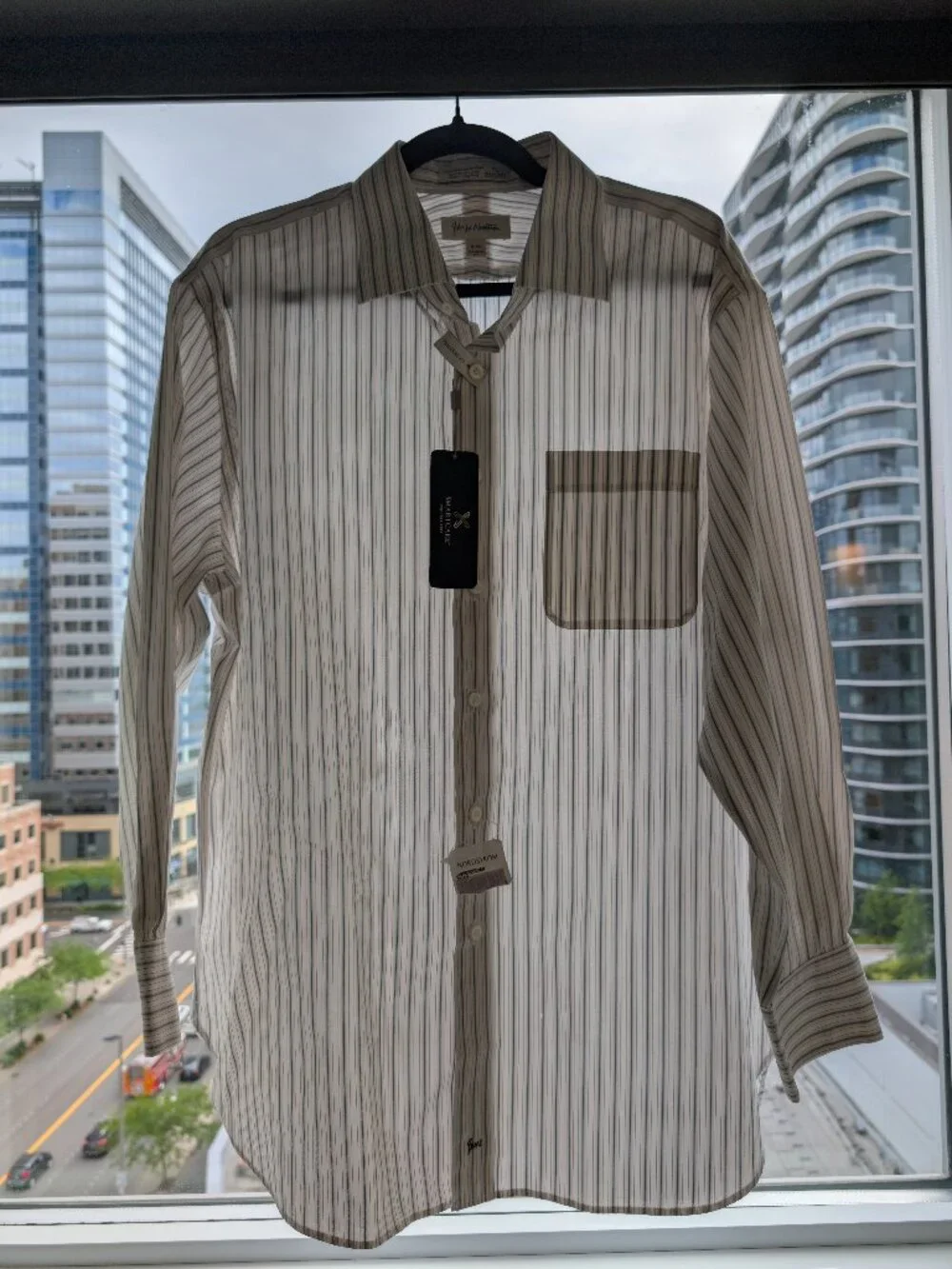 NWT John W. Nordstrom Stripe Collared Shirt 17 Neck Egyptian Cotton Wrinkle Free